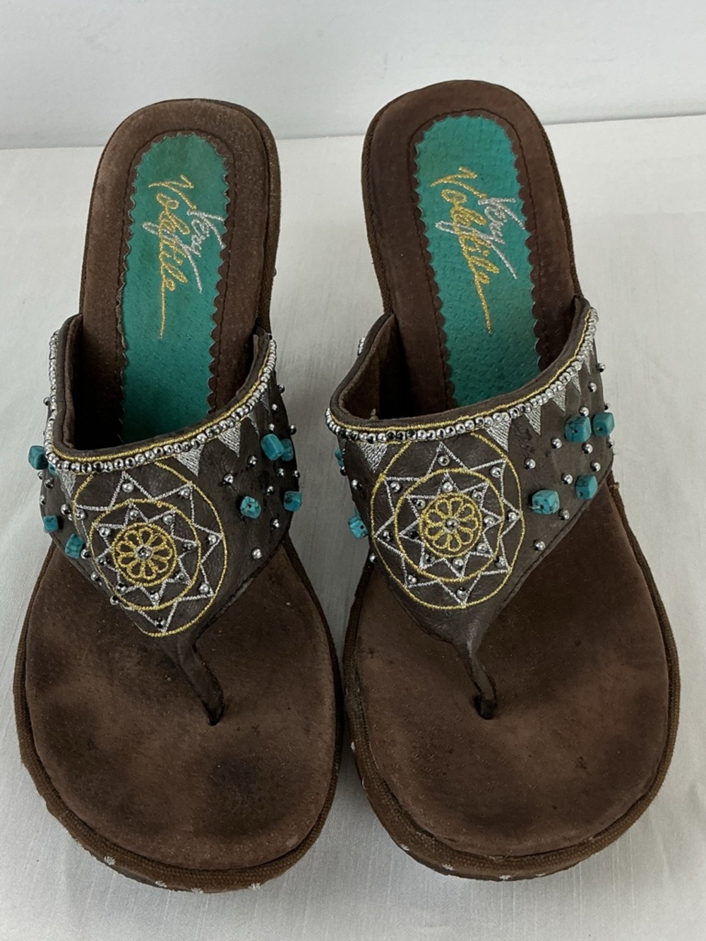 Boho Turquoise Beaded Wedge Sandals - Picture 2 of 11
